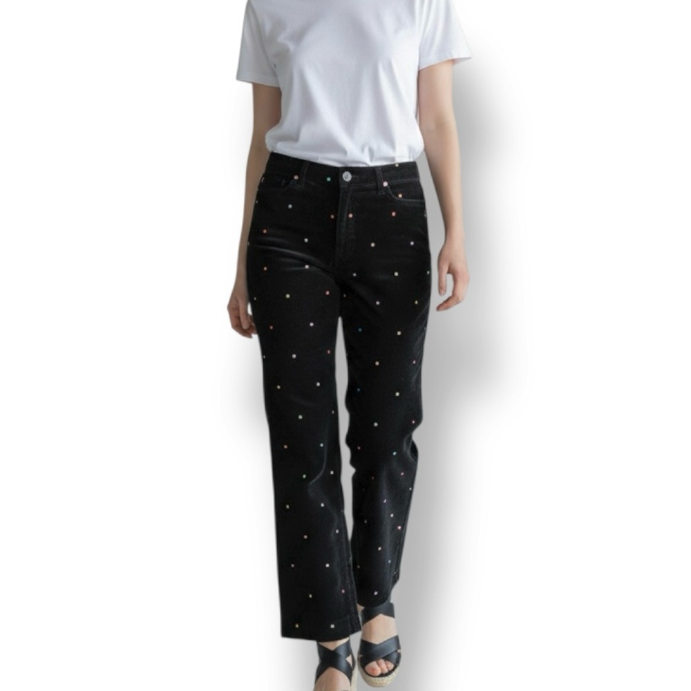 4/$20 Rafaella Multi Color Polka Dot Corduroy Pants Size 14 Stretch Straight Leg